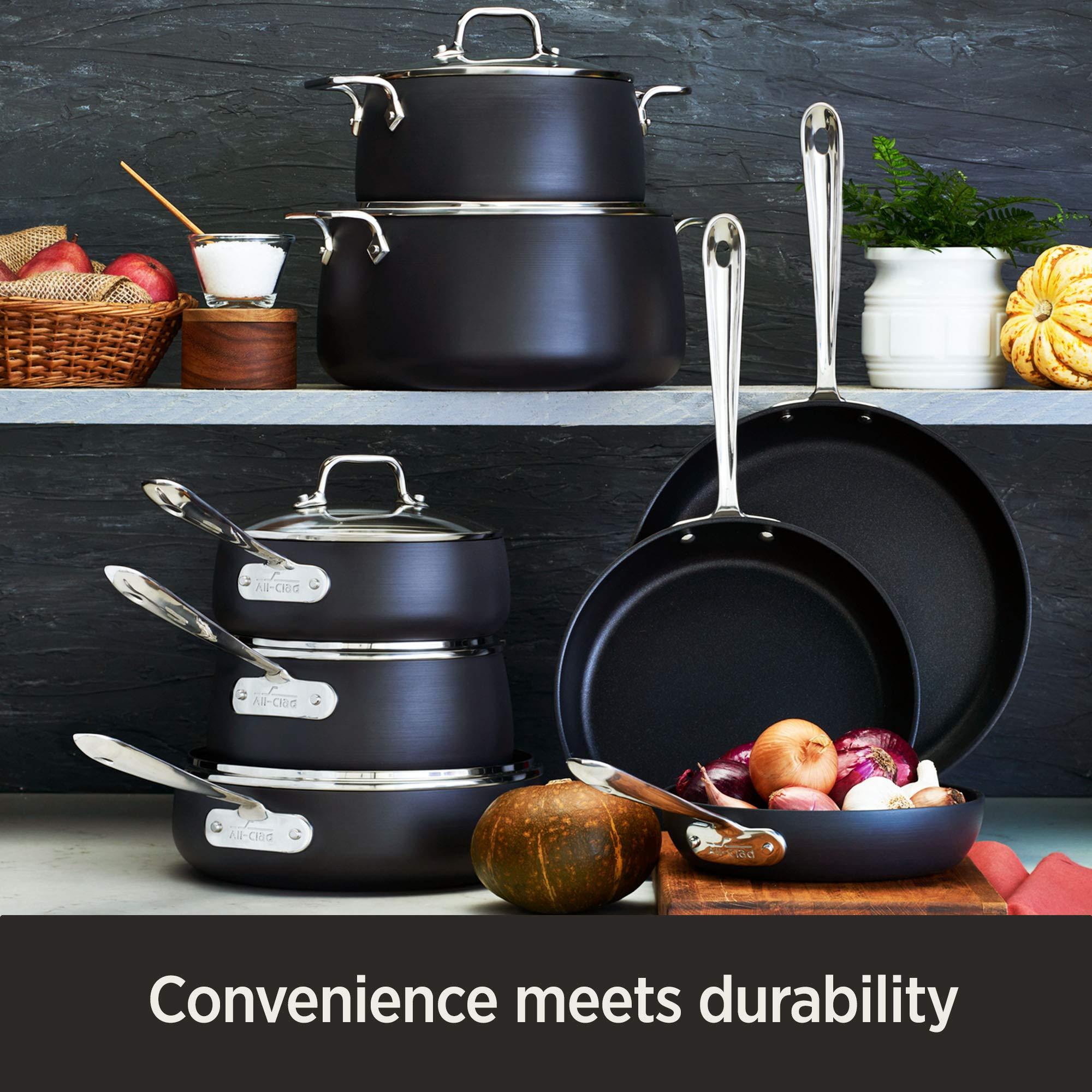 All-Clad All-Clad HA1 Hard Anodized Nonstick Saute Pan with Lid and Fry Pan Set 4 Quart, 10 Inch Induction Oven Broiler Safe 500F Pots and Pans, Cookware Black