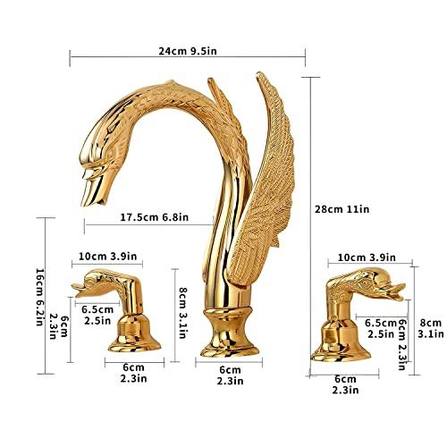 LightInTheBox Golden Black Ornate Swan Style Bathroom Sink Faucet Combo Deck Mount Sink Mixer Tap Set Hot Cold Water