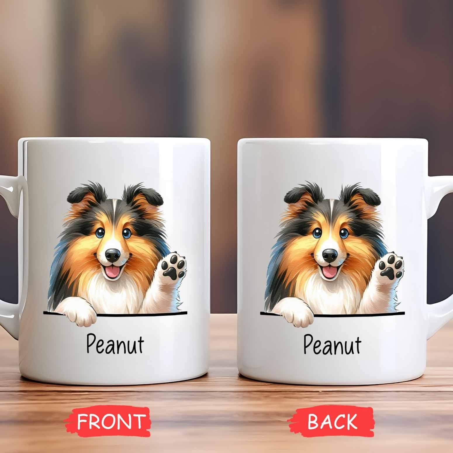 Gissty Personalized Shetland Sheepdog Mugs Gifts For Dog Dad Mom, Cute Shetland Sheepdog Face Tea Cup, Shetland Sheepdog Art Crayon Style Coffee Mug, Shetland Sheepdog Breed White Ceramic Cup 11oz 15oz