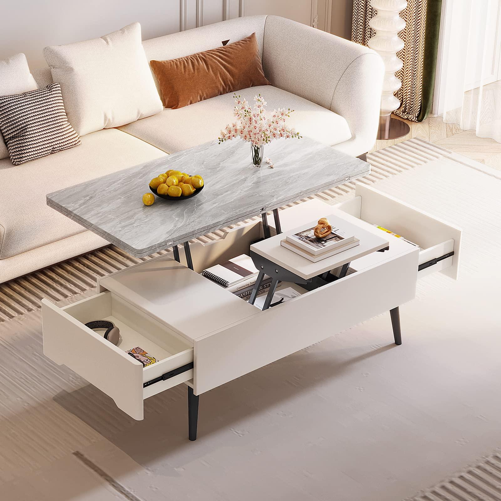 Guyii Guyii Lift Top Extendable Coffee Table with Storage, 3 in 1 Multi-Function Coffee Table Center Table with Hidden Compartment, Modern Rectangle Dining Table for Living Room