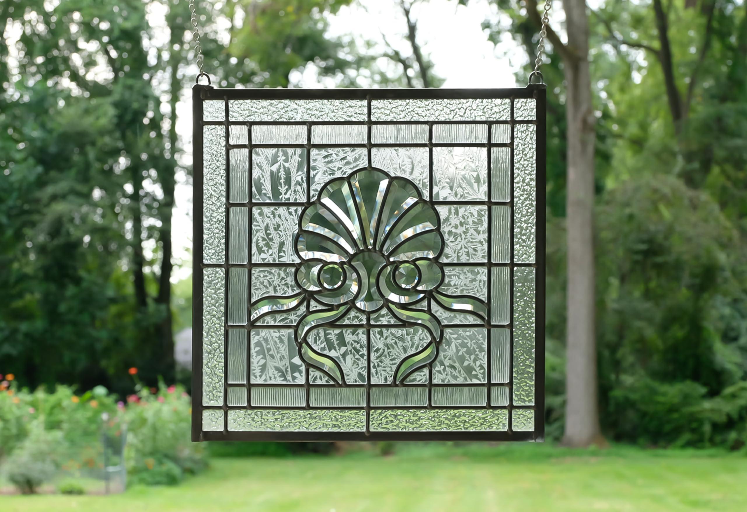 TMI ART PANEL 16\" x 16\" All Clear Hanging Stained Glass Beveled Window Panel