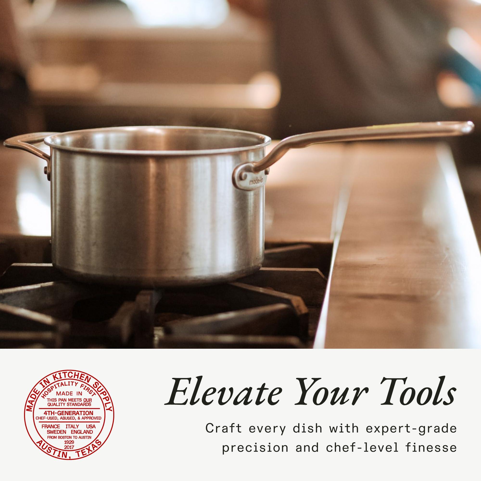 Made In Made In Cookware - 4 Quart Stainless Steel Saucepan with Lid - 5 Ply Stainless Clad Sauce Pan - Professional Cookware - Crafted in Italy - Induction Compatible