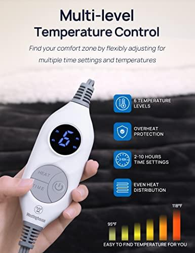 Westinghouse Westinghouse Electric Snuggle Throw Blankets with Foot Pocket, Wearable Heated Blanket with Sleeves, 6 Heating Levels & 2 to 10 Hours Heating Time Settings, 50 * 70\"+18\", Grey