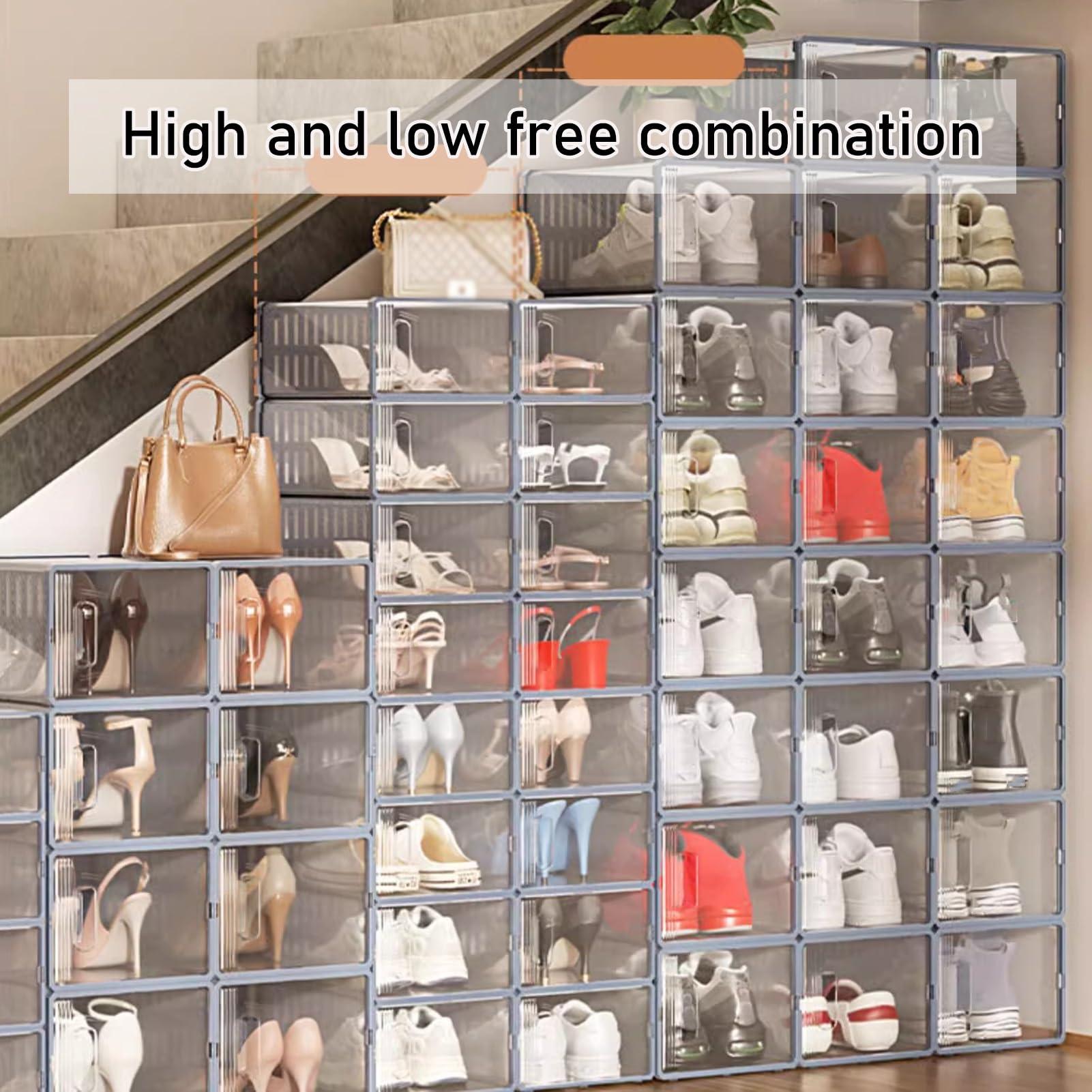 HomeLoft Basics Shoe Boxes Stackable Shoe Storage Box, Transparent Plastic Shoe Boxes, Shoe Organizer Containers With Lids For Women/men, Easy To Assemble (Color : 18pcs)