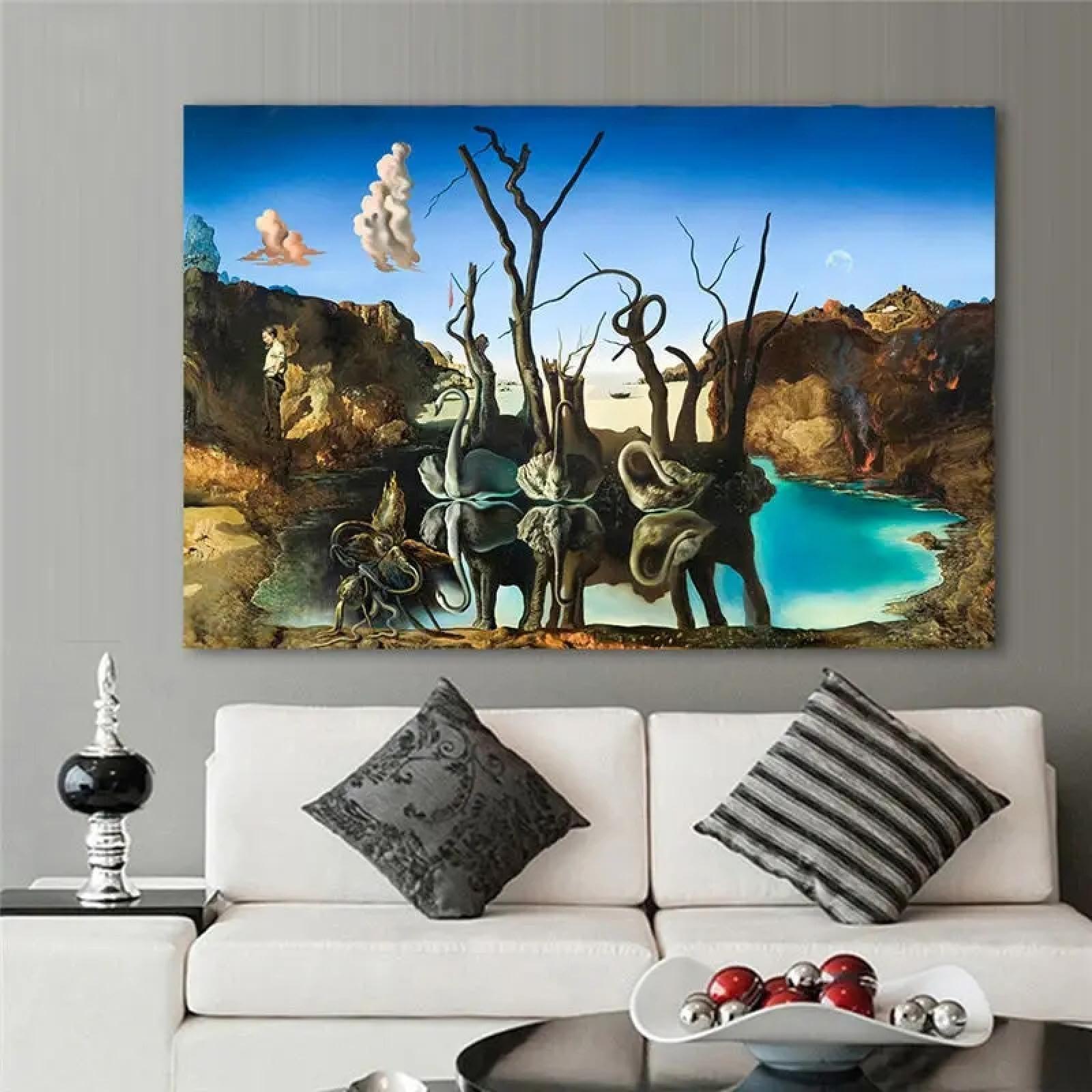 KQZVCU KQZVCU Salvador Dali Swans Reflecting Elephants Canvas Abstract Poster and Print Wall Art for Living Room Bedroom Decor 30x50cm Inner Frame