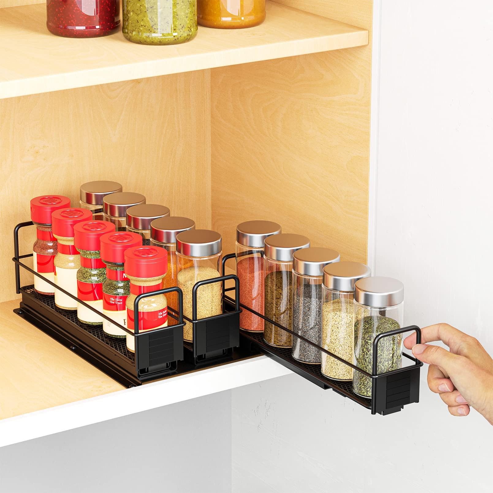 SpaceAid SpaceAid Pull Out Spice Rack Organizer for Cabinet, Heavy Duty Slide Out Seasoning Kitchen Organizer, Cabinet Organizer, with Labels, 7.7\" W x10.75 D x4 H, 3 Drawers 1-Tier