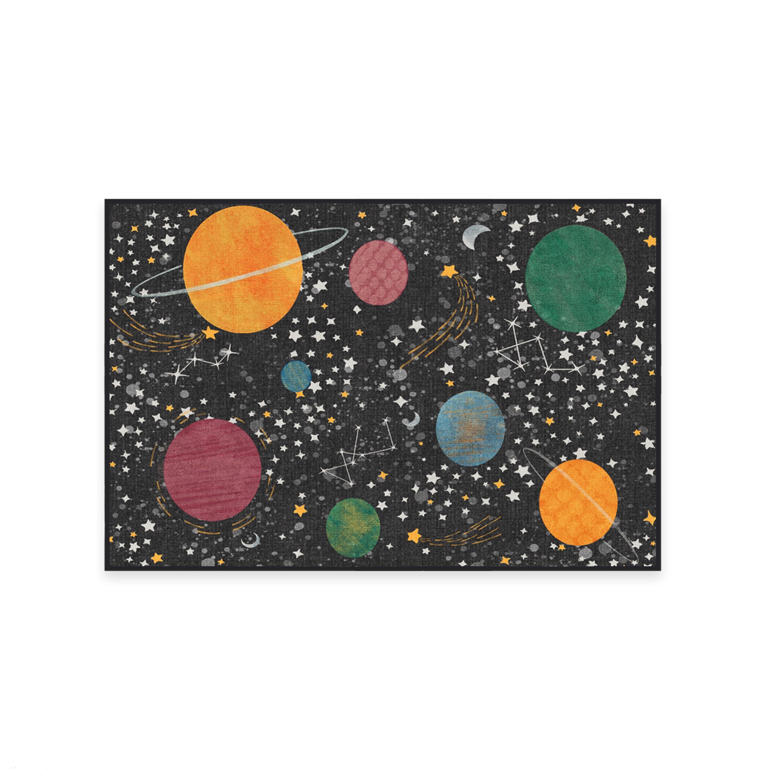 RUGGABLE Ruggable Washable 2x3 Area Rug, Rainbow, Premium Kids Rugs for Playroom, Living Room, Bedroom, Kitchen, Office with Gripper Non Slip Pad, Outer Space Black