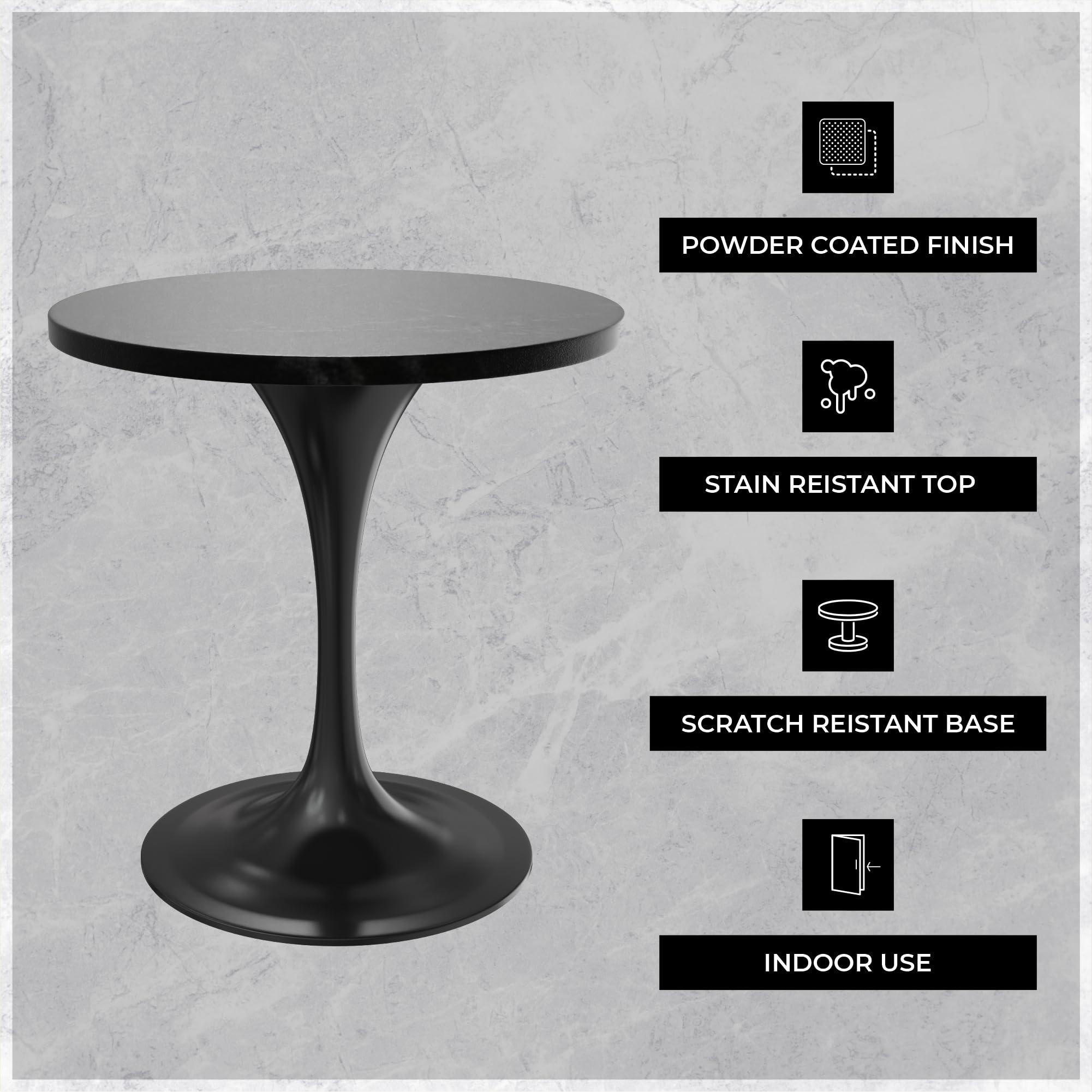 LeisureMod LeisureMod Verve Mid-Century Modern Dining Table with a 27\" Round MDF Tabletop and White Steel Pedestal Base for Kitchen and Dining Room (Black)