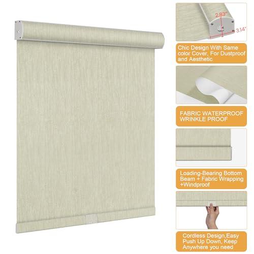 Doing-X DOING-X Blackout Roller Shades for Windows Cordless Roller Blinds Custom Size Room Darkening Shades with Cassette Valance Thermal Insulated Linen Fabric Pull Down Window Shades(39.5" W x 44" H) Green