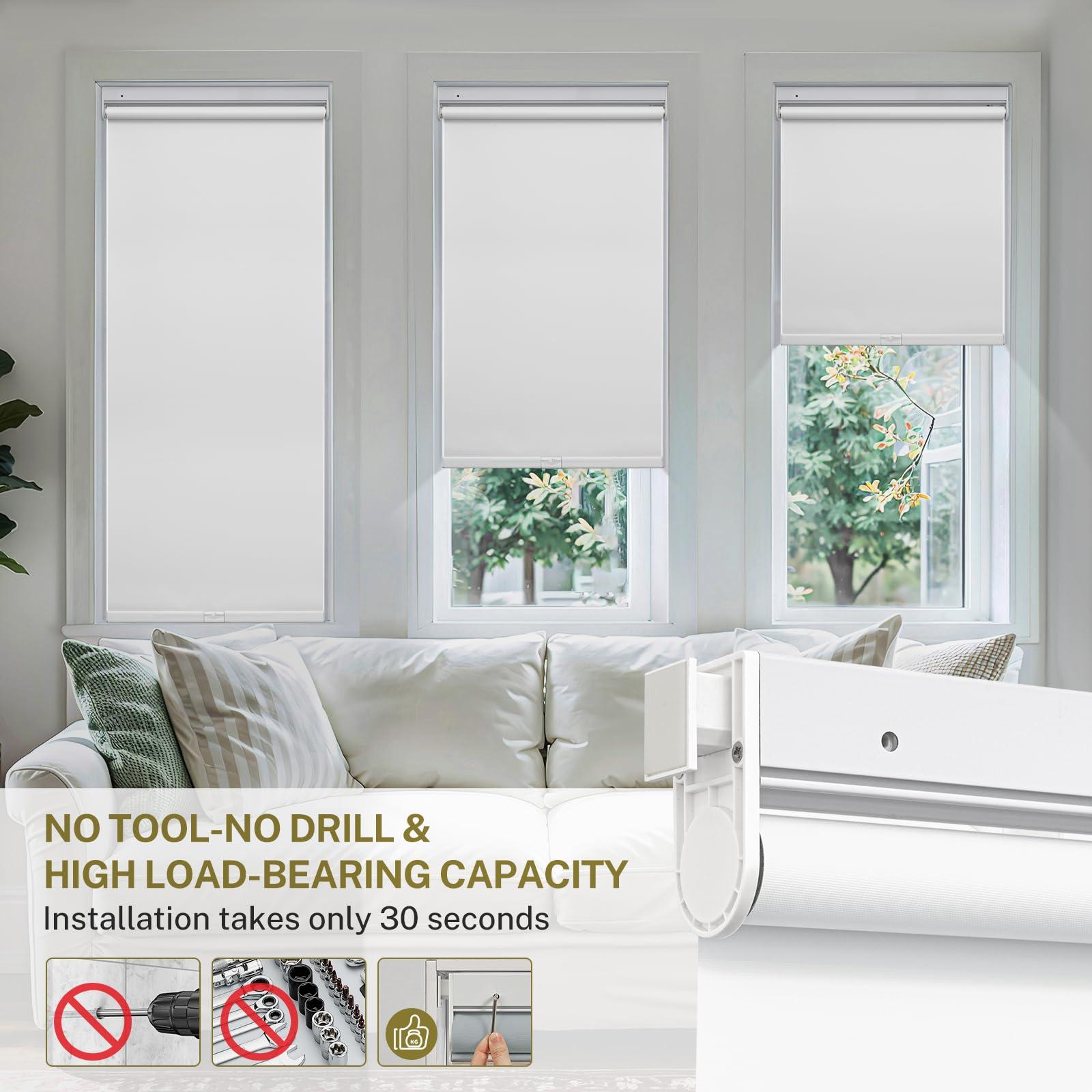 moonice Moonice No Drill Cordless Roller Blinds Waterproof Blackout Blinds for Windows, No Screw Roller Shades Thermal Insulated UV Protection Privacy Window Shades for Home,Office,Bedroom,Door,White