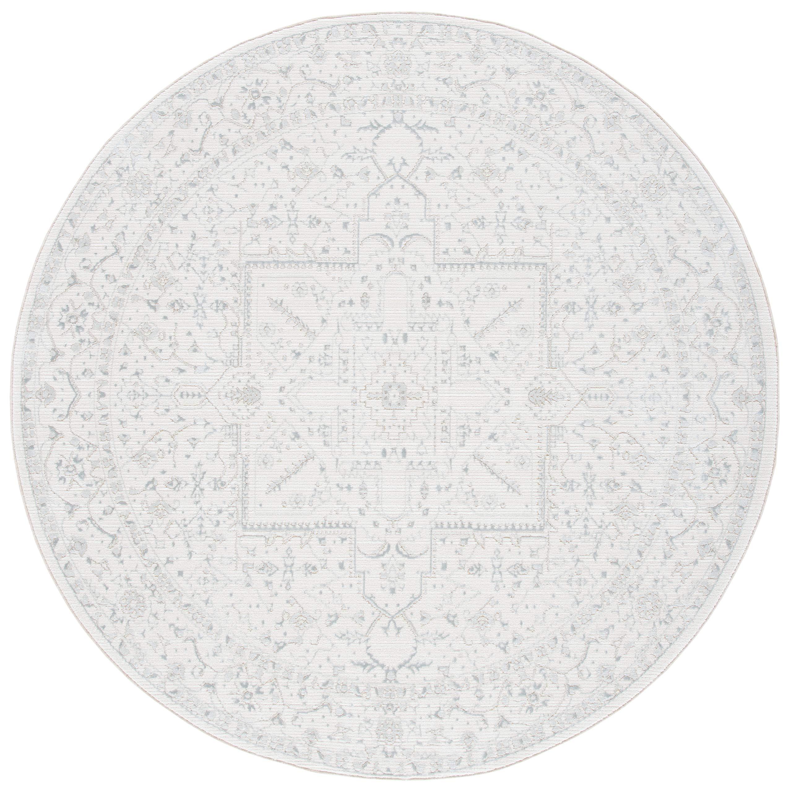 Martha Stewart MARTHA STEWART x SAFAVIEH 6'7" Round Ivory/Light Grey MSR8931B Sabrina Entryway Foyer Living Room Bedroom Dining Room Area Rug