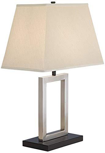 360 Lighting 360 Lighting Modern Accent Table Lamp 22 3/4" High Brushed Nickel Open Geometric Metal Rectangular Linen Fabric Shade for Bedroom Living Room House Home Bedside Nightstand Office Family