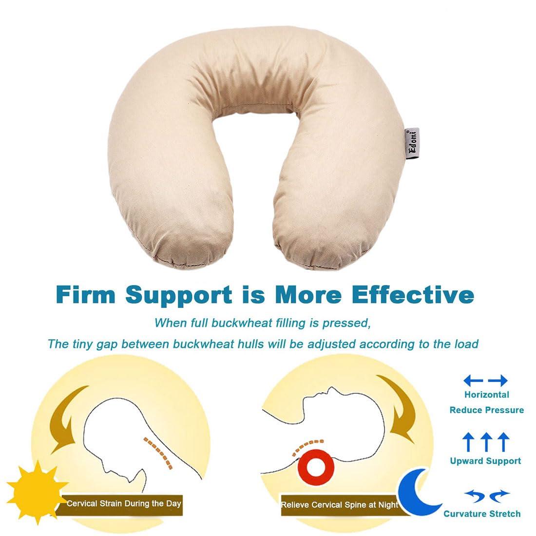 Edomi Edomi Buckwheat Neck Pillow for Sleeping U Shaped Pillow Cooling Travel Head Support Pillow for Side Sleepers Buckwheat Hulls Concealed Zipper (12x12 inch,Macaron Light-Tan)
