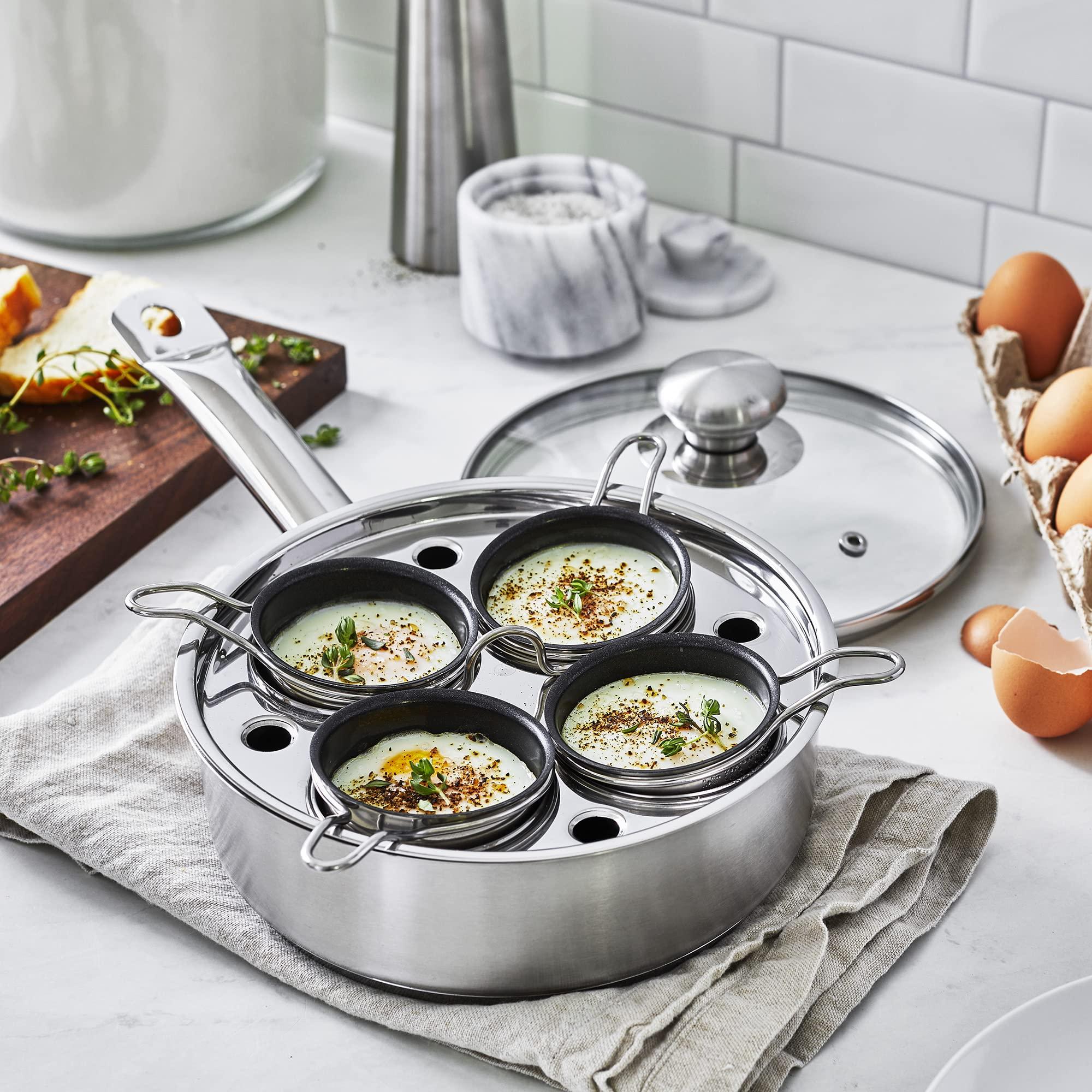 Demeyere Demeyere Resto 18/10 Stainless Steel Stovetop Egg Poacher Set, 4 Removable Cups, Induction Compatible, Dishwasher Safe