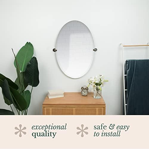 Hamilton Hills Hamilton Hills 24x36 inch Frameless Oval Pivot Wall Mirror with Black Rounded Wall Brackets | Large Circular Tilt & Pivoting Bathroom Mirror | Bedroom, Farmhouse Hanging Oval Wall-Mounted Vanity