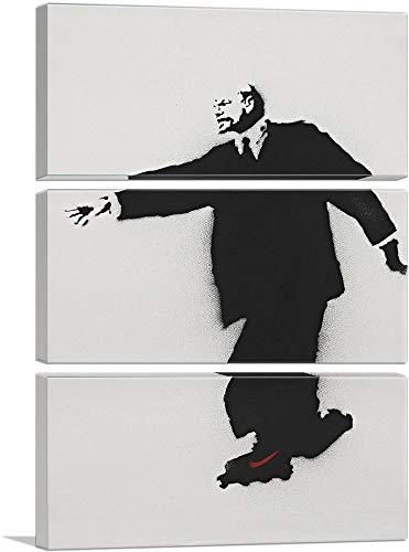 ARTCANVAS ARTCANVAS Lenin on Roller Skates Canvas Art Print Stretched Framed Painting Picture Poster Giclee Wall Decor by Banksy - 60\" x 40\" (0.75\" Deep) (3-Piece)