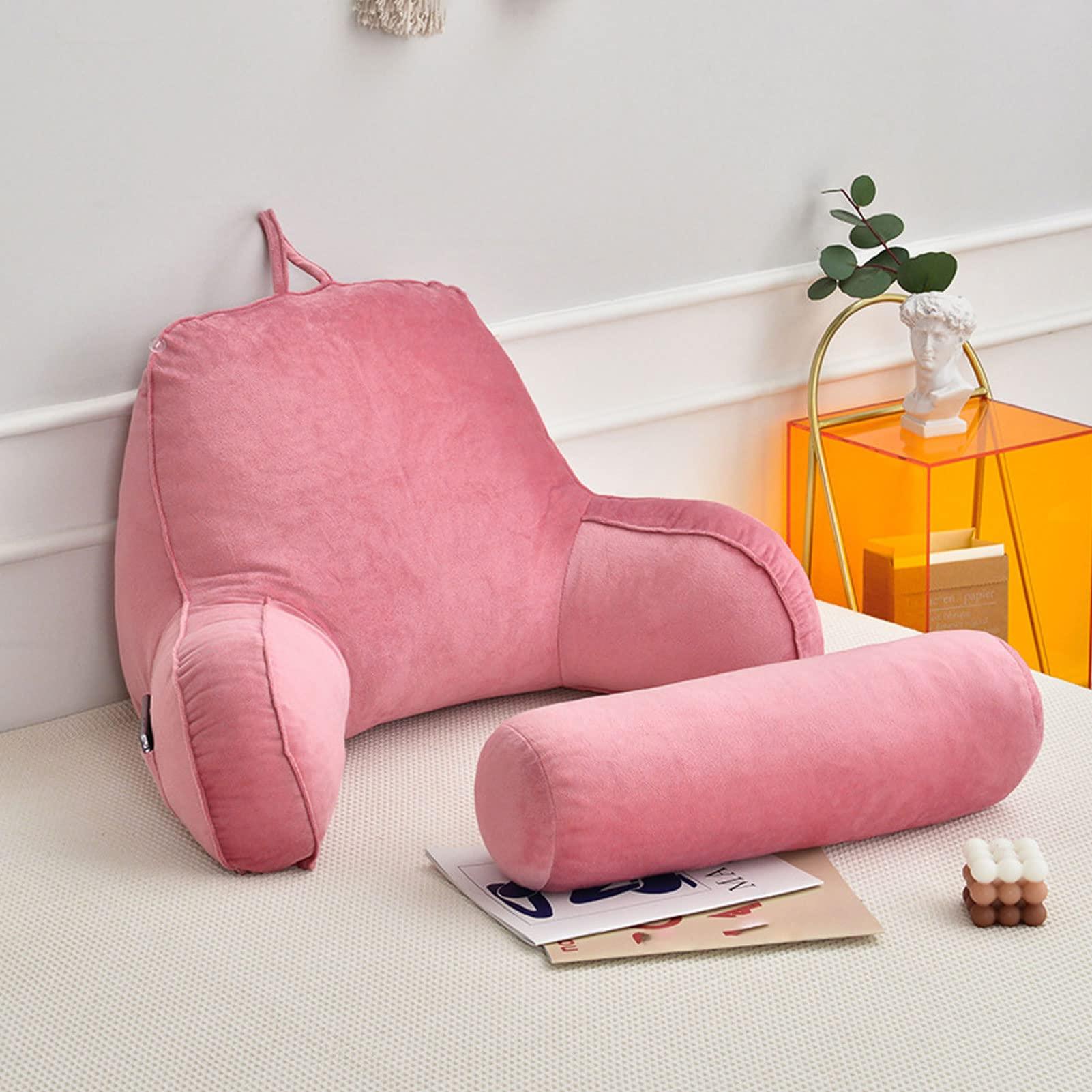 MDERTEC Reading Pillow, Bed Chair Pillow with Arms for Adults-Detachable Neck Roll, Back Support Bed Rest Pillows, Great As Backrest for Books Or Gaming (Coffee 75 * 40 * 40cm)