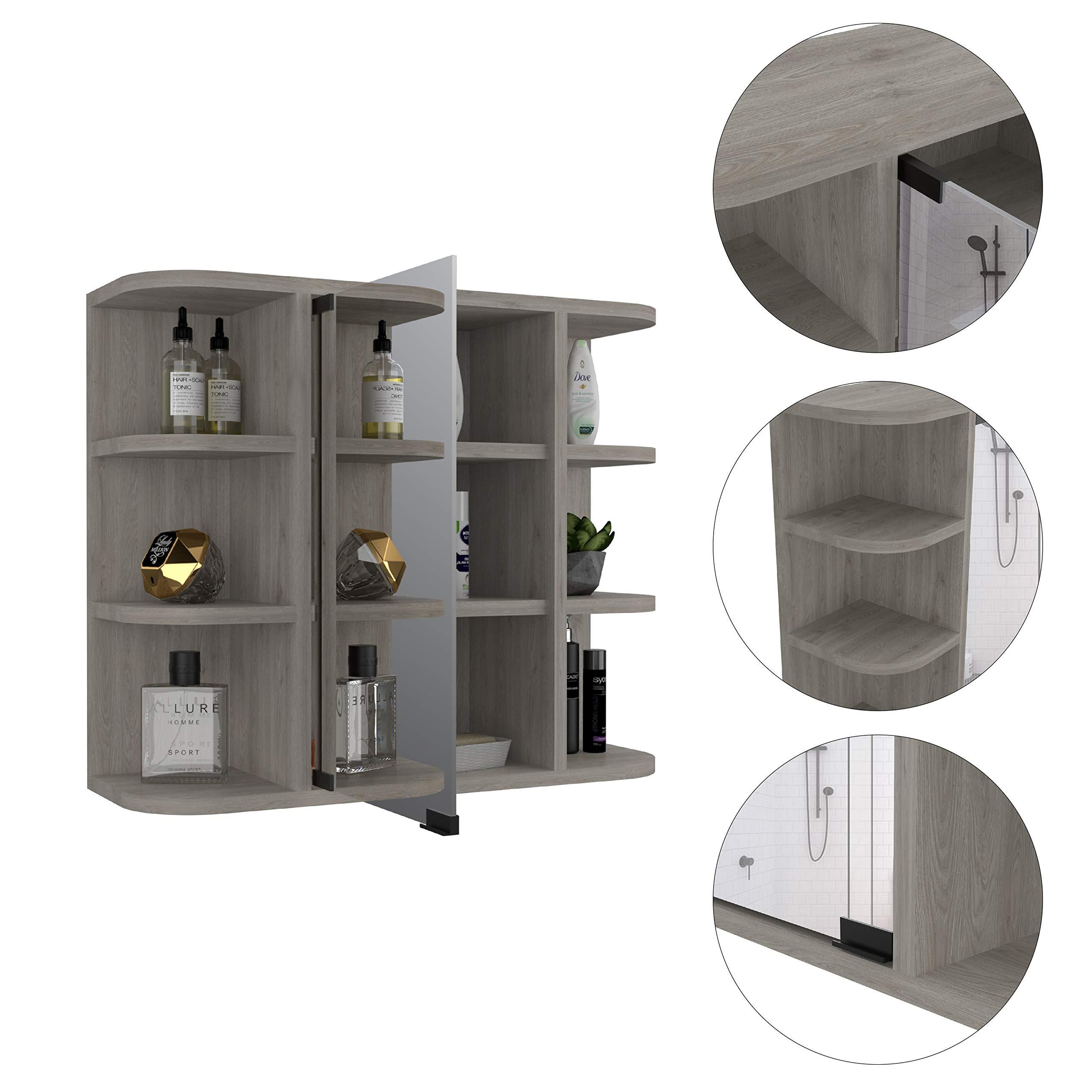 DEPOT E-SHOP DEPOT E-SHOP Roma Mirrored Medicine Cabinet, Six External Shelves, Three Interior Shelves, Light Gray -Bathroom