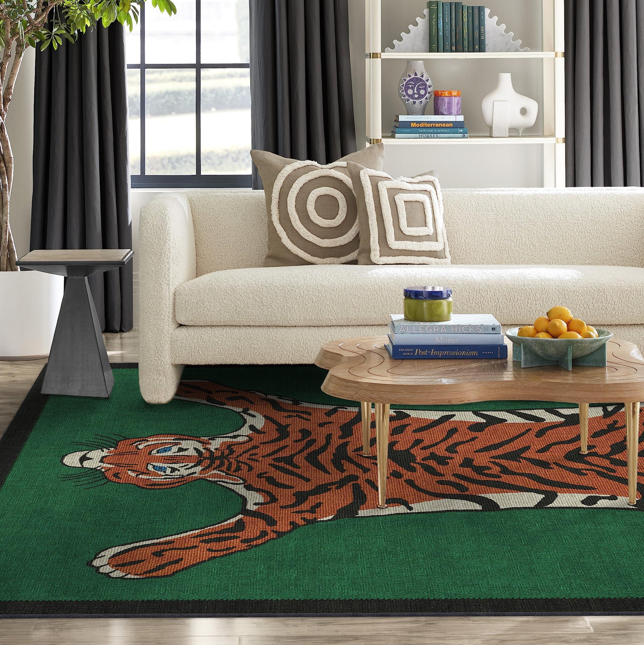 RUGGABLE RUGGABLE x Jonathan Adler Washable 6x9 Area Rug, Tiger Emerald, Premium Modern Rugs for Living Room, Bedroom, Kitchen, Office, Classroom with Gripper Non Slip Pad