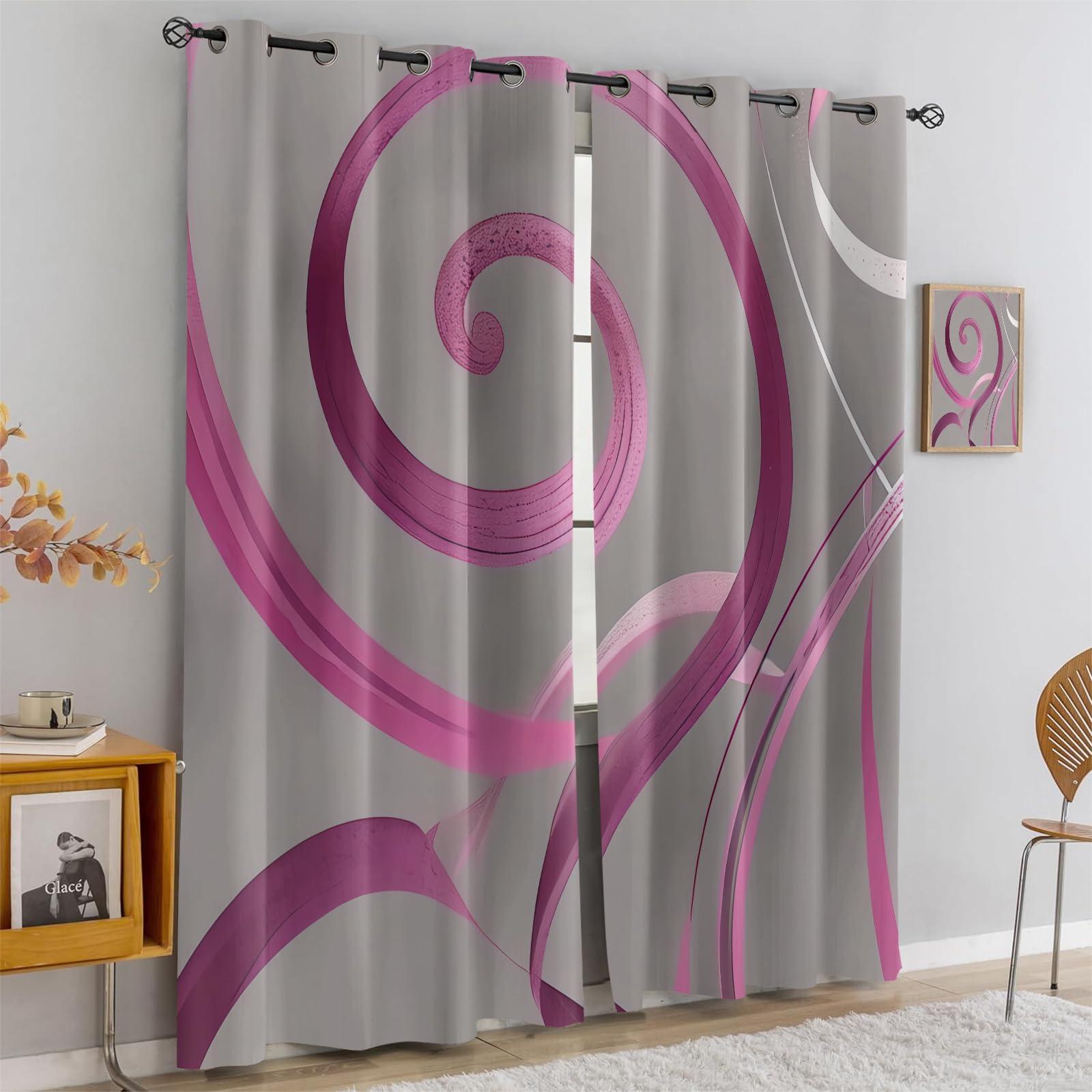 MPUTIE Modern Simple Art Grommet Window Curtains, Gray Magenta Irregular Stripes Blackout Curtains, Thick Polyester Thermal Insulated Drapes for Family Living Room Bedroom Office - 2x31.5x63Inch