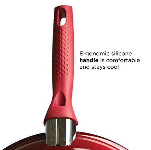 Ecolution Ecolution Bliss 9.5 Inch Non-Stick Ceramic Fry Multipurpose Use, Silicone Stay Cool Handle, Easy Clean, Chef Pan, Red