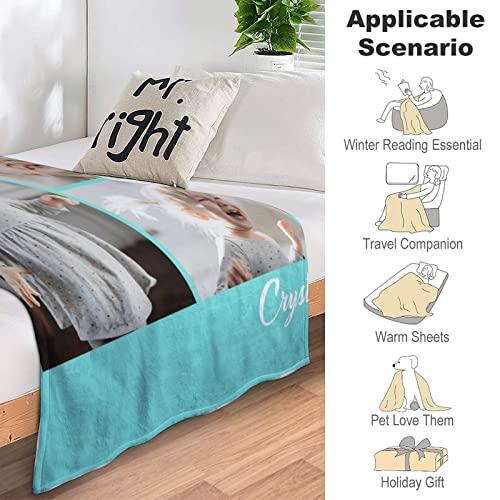Artsadd Custom Blanket Personalized Throw Blanket with Photos Text Customized Picture Blanket for Mom Dad Family Dog Kids Adult Friends Personalized Gift for Mothers Day Fathers Day, Made in USA 50\"x60\"