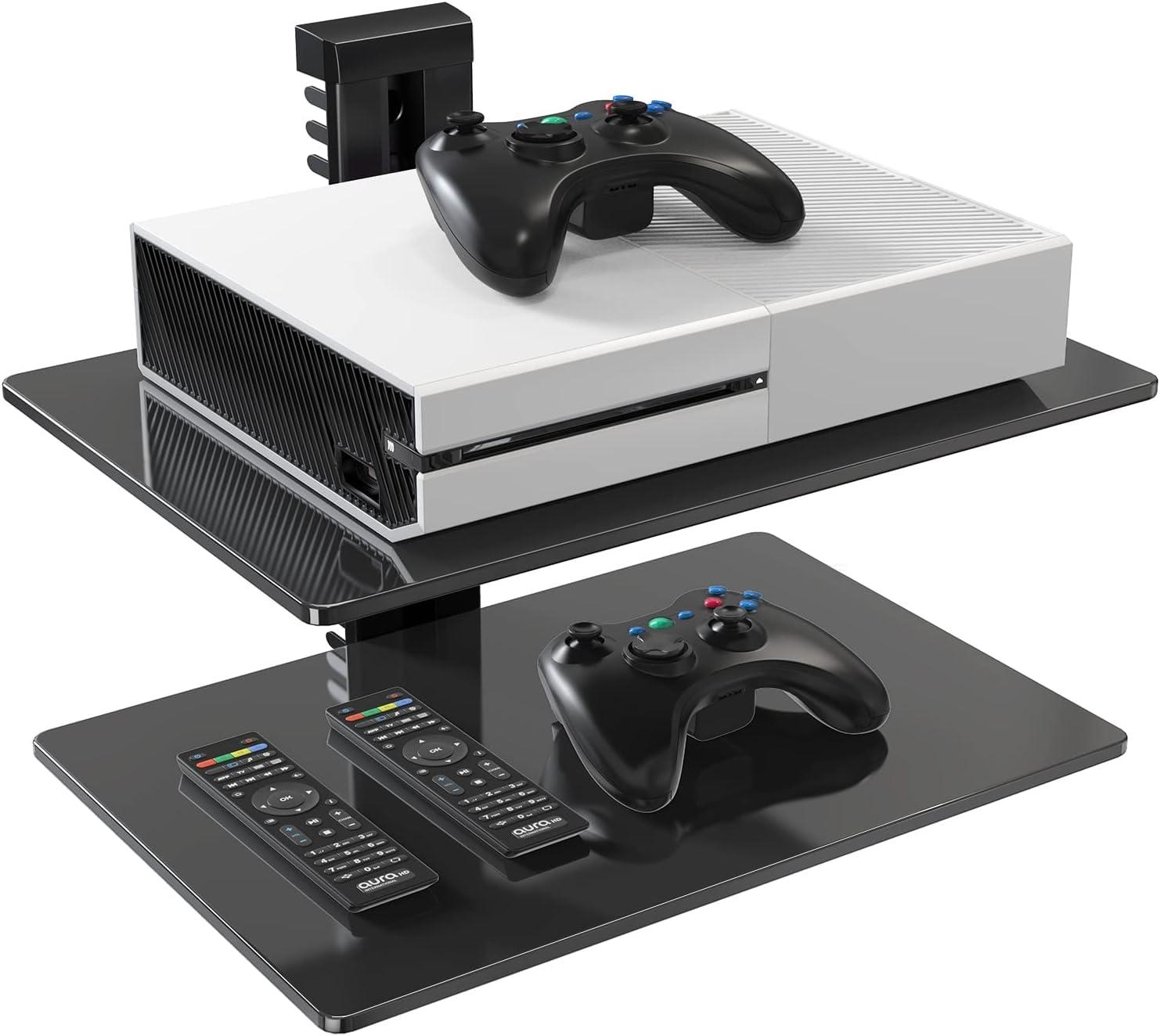 PERLESMITH PERLESMITH Floating AV Shelf Double Wall Mount TV Shelf - Holds up to 17.6lbs - DVD DVR Component Shelf - Perfect for Xbox, Projector, WiFi Router, Game Console and Cable Box, PSDSK2