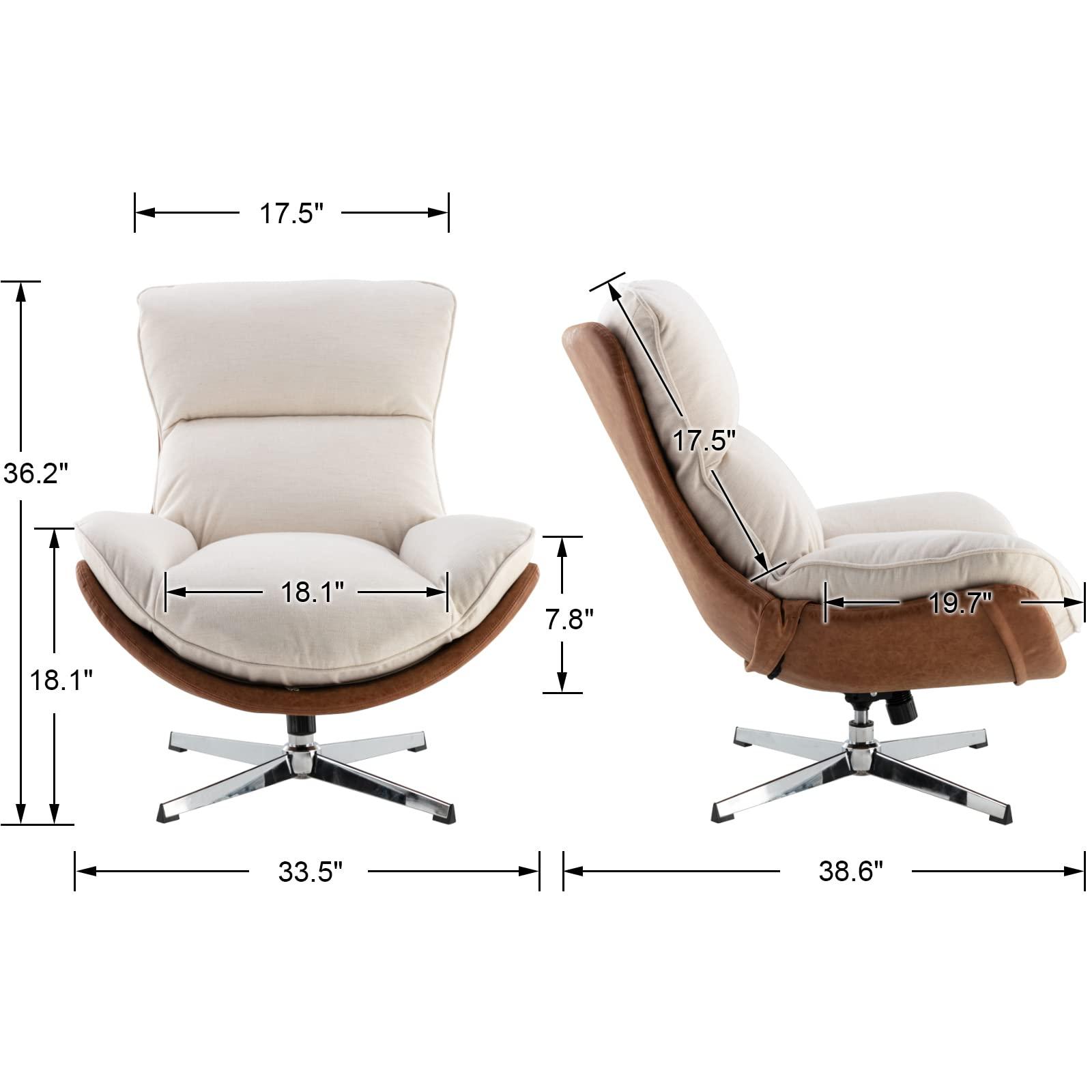 DUOMAY DUOMAY Swivel Lounge Chair Modern Linen Soft Accent Chair with Chrome Base, 34\" Wide Relax Glider Rocker Chair for Living Room Bedroom Reading Room Office, Orange