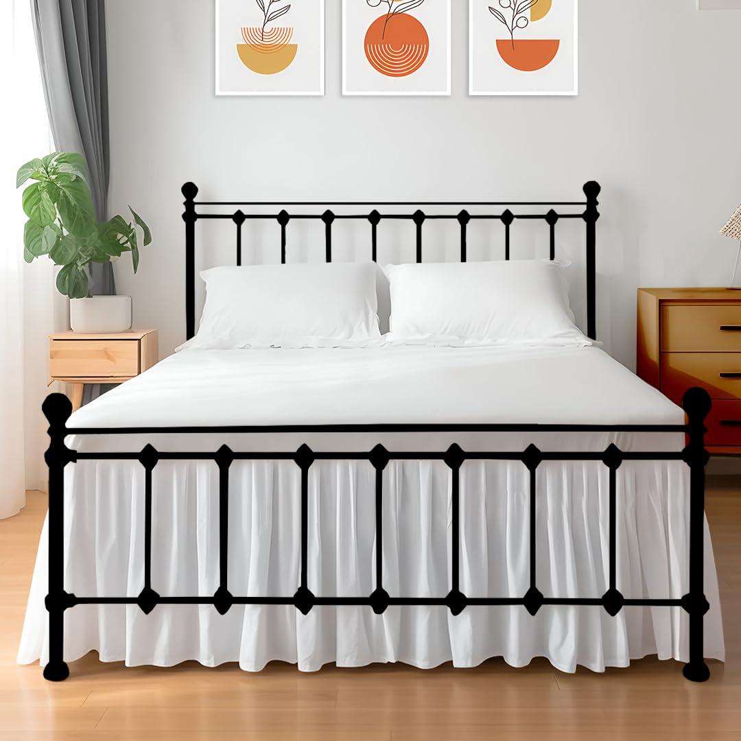 Shreem Linen Ruffled Bed Skirt with Split Corners, Gathered Style, 100% Microfiber-12 Drop, Dust Ruffle Bed Skirts Short Queen, White