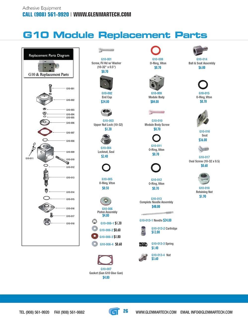 Glenmar Glenmar Technology Replacement for OEM Nordson 153011 H20 Module 3.25 in. x 1.50 in., Air Open/Spring Close, G10 Module for Automated/Semi-Automated Bulk Hot Melt Glue Gun Dispenser Application