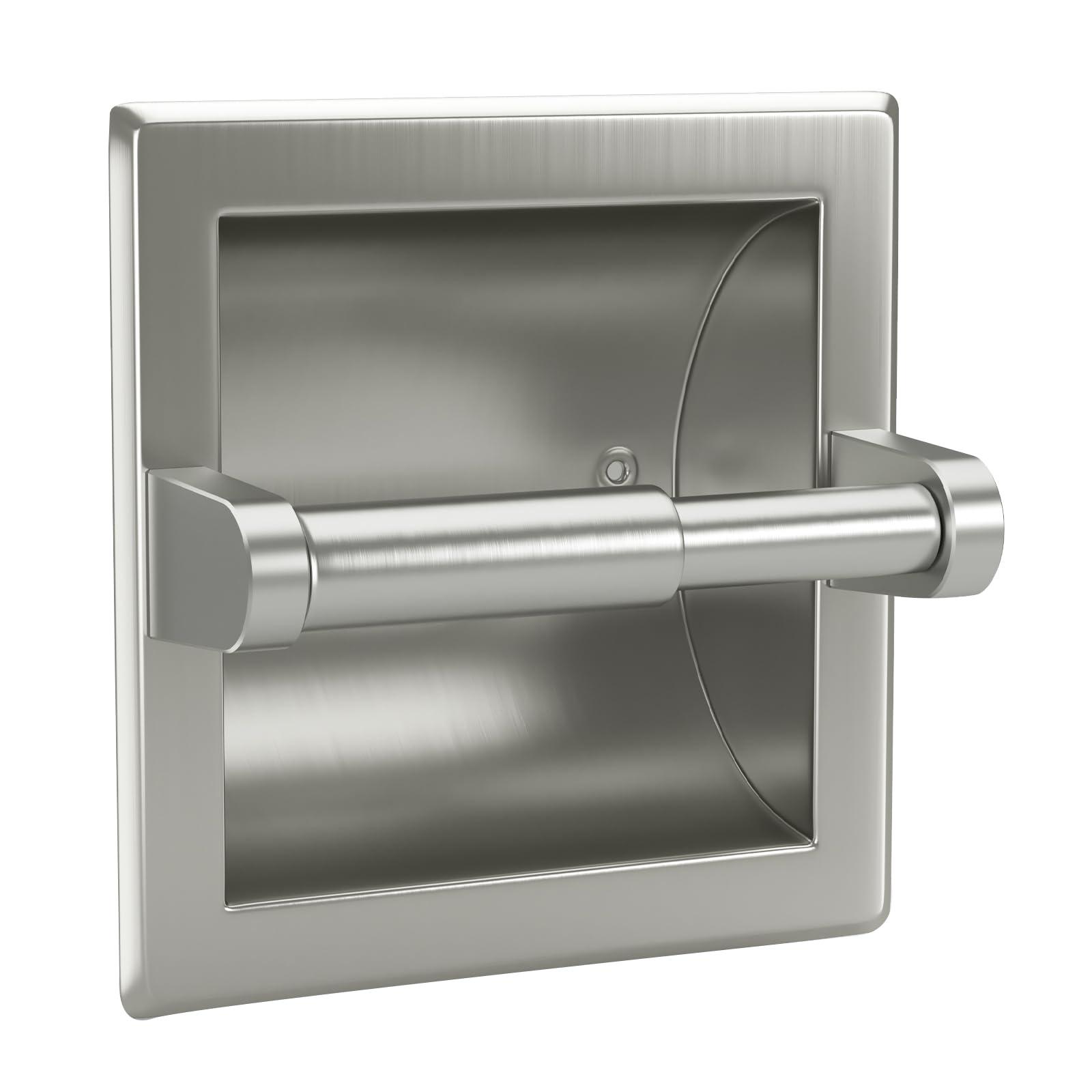 POKIM Smack Brushed Nickel Recessed Toilet Paper Holder,Contemporary Hotel Style Wall Toilet Paper Holder - Recessed Toilet Tissue Holder Includes Rear Mounting Bracket