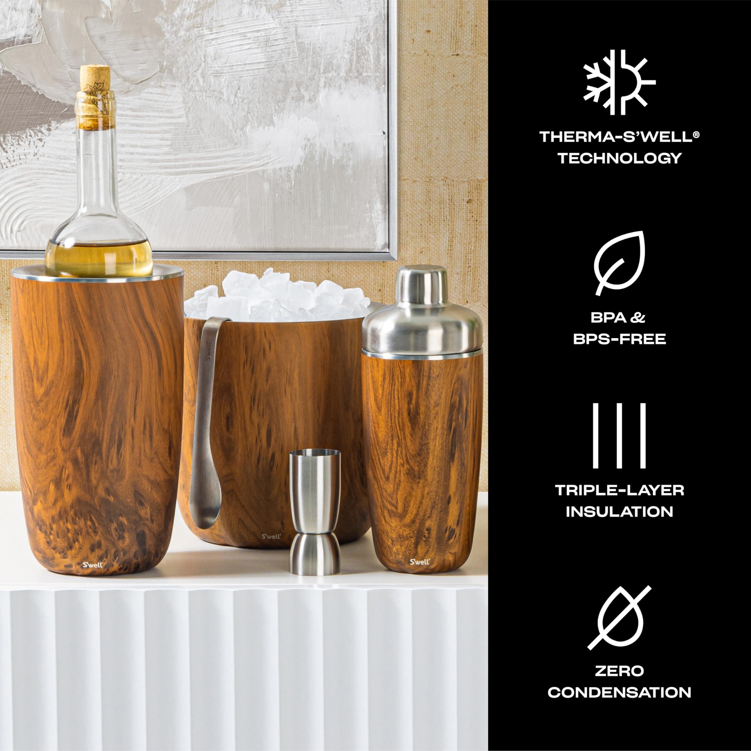 S'well S'well Stainless Steel Ice Bucket with Tongs - Holds 68oz of Ice - Teakwood - Triple-Layered Vacuum-Insulated Container Designed to Keep Ice Colder, Longer - BPA-Free Designer Barware Accessories
