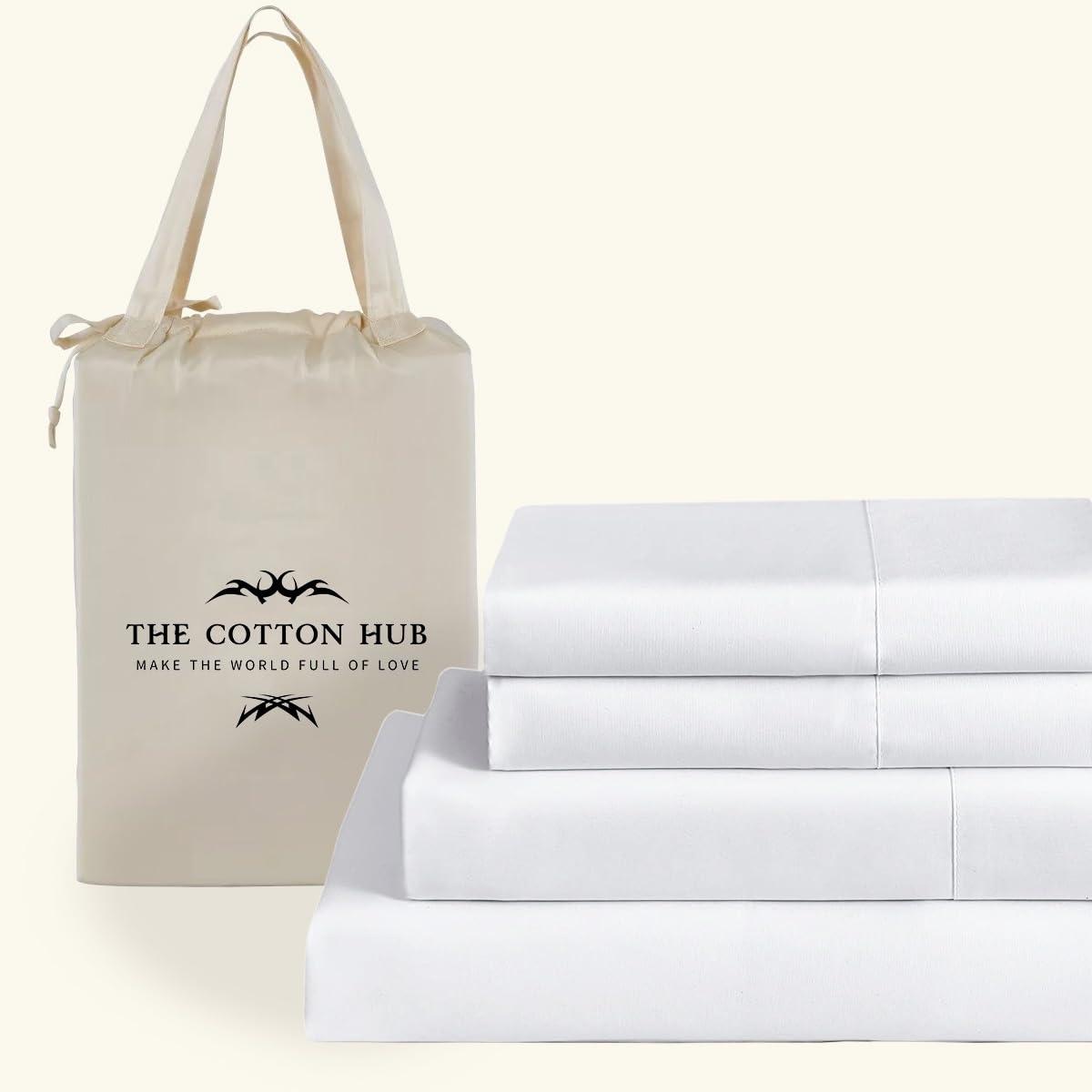 The Cotton Hub Full Size 4-Piece Sheet Set 1000 Thread Count Silky Soft Giza Cotton All Season Breathable Bed Sheets fits up to 7-9 inch Deep Pocket (Solid, White)