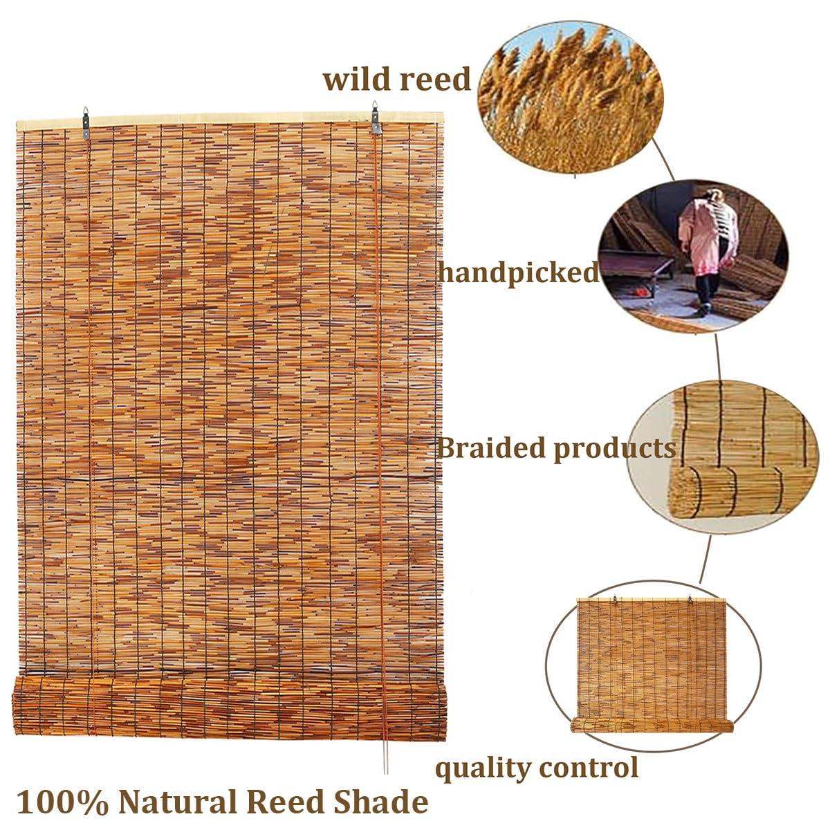 HomeLoft Basics Outdoor Roll-up Bamboo Shades for Porch Patio Privacy Screen, Bamboo Blackout Roller Blinds for Window 30" 36" 40" 45" 48" 50" 55" 60" 72" 76" Wide Woven UV Protection Bamboo Blinds, Cordless (Size :