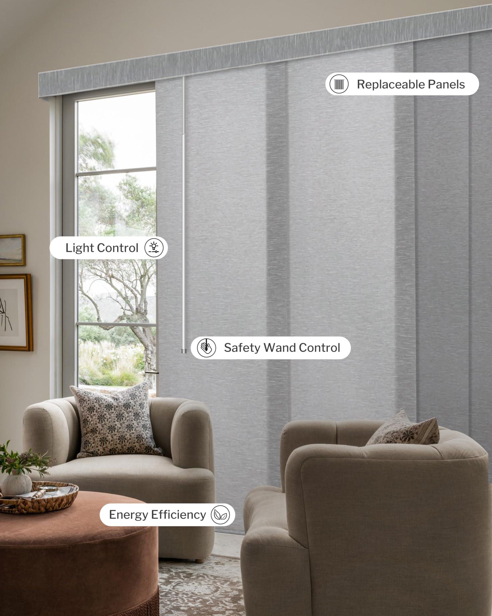 Graywind Graywind Manual Sliding Panels Light Filtering Privacy Panel Track Blinds Wand Control Window Blinds for Patio Sliding Glass Door Large Windows Width Up to 153", Custom Size (Jacquard Grey)