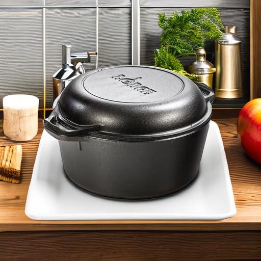 Lodge Lodge Pre-Seasoned Cast Iron Double Dutch Oven With Loop Handles, 5 qt