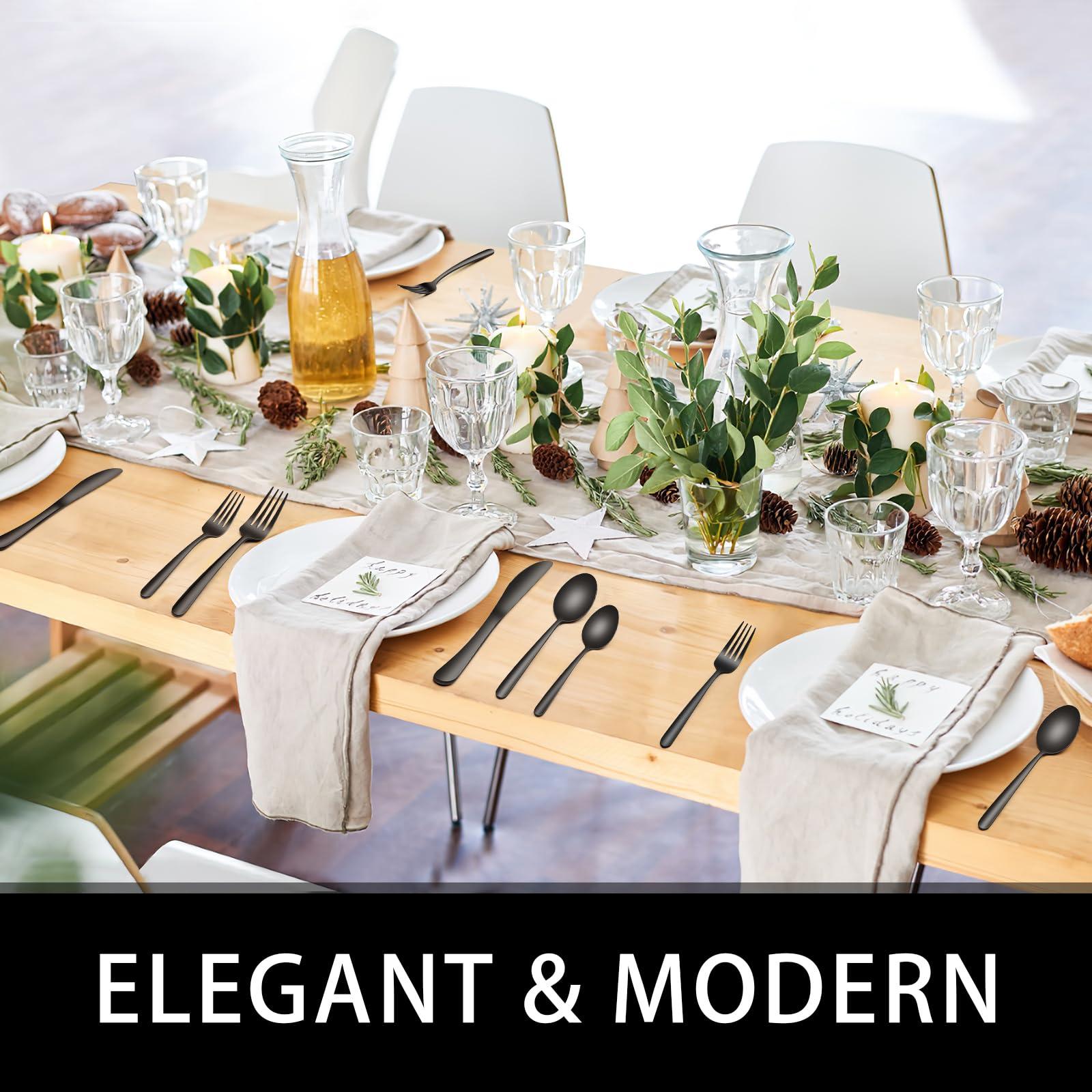 EWFEN 49-Piece Black Silverware Set with Organizer, Heavy Duty Stainless Steel Black Flatware for 8, Cutlery Utensil Sets with Steak Knives, Rust-proof, Mirror Polished, Dishwasher Safe