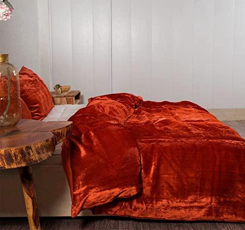 DecorAvenue DecorAvenue Ultra-Luxe Crushed Velvet Duvet Covers Set Rust Queen Boho Bedding UO Comforter Bedding Donna Cover,3 Pc Duvet Set, Luxury Hotel Quality 1 Duvet and 2 Pillowshams (90" x 90")