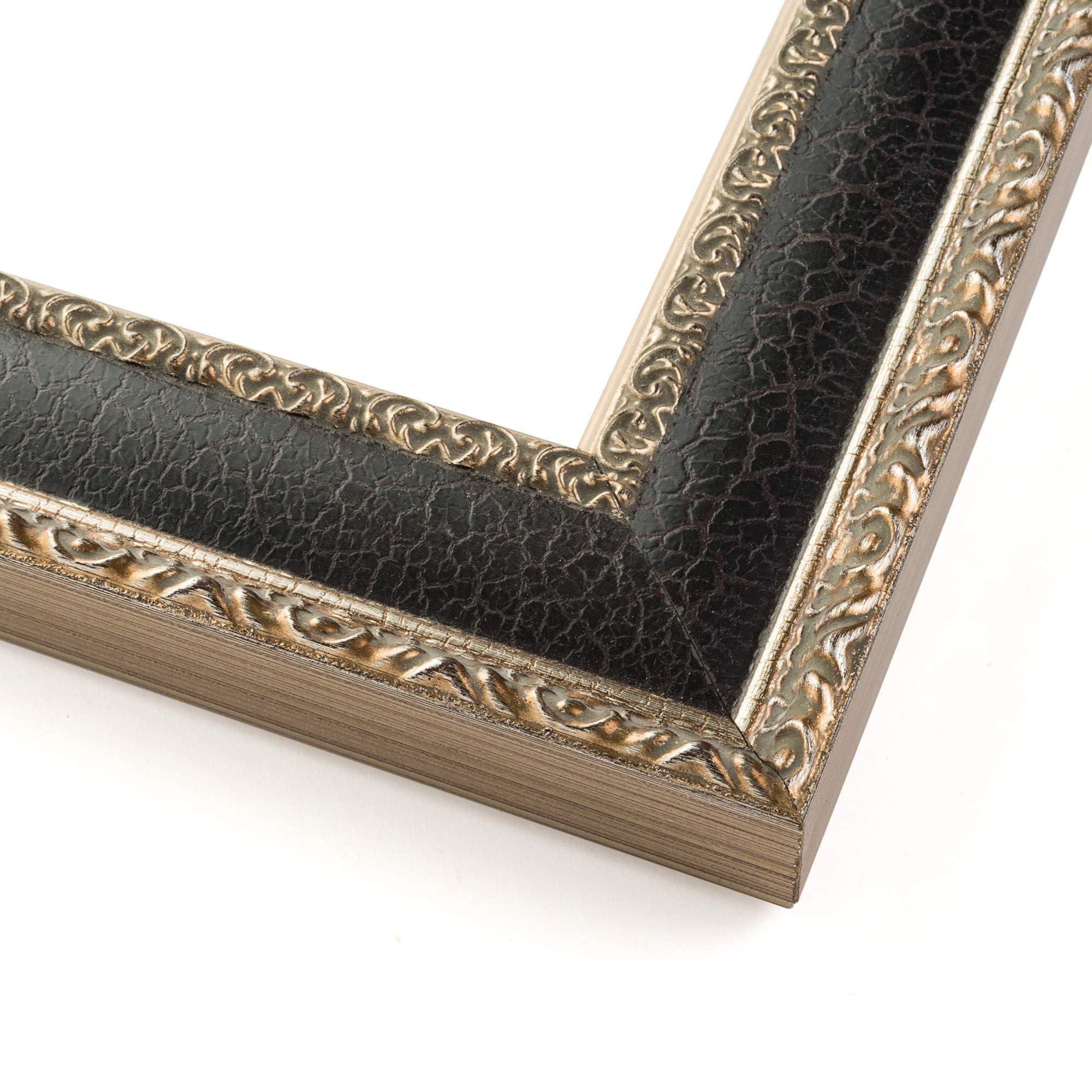 CustomPictureFrames.com 28x35 Frame Silver Brown Ornate Solid Wood Picture Frame Width 1.75 Inches | Interior Frame Depth 0.5 Inches | Milton Distressed Photo Frame Complete with UV Acrylic, Foam Board Backing & Hanging