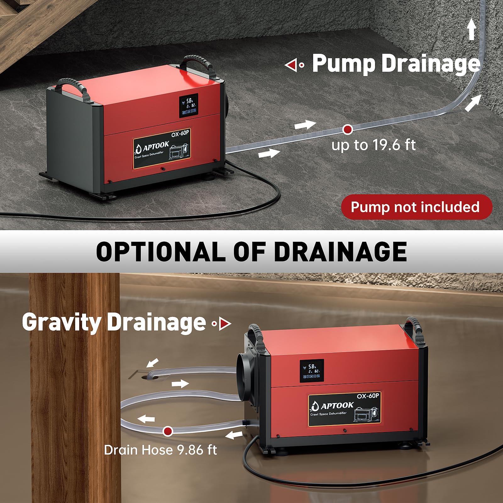 APTOOK Commercial Dehumidifier, 110 Pint Crawl Space Dehumidifier with Drain Hose,Remote Control for Crawlspaces & Basements, Whole House Dehumidifier with 3 Modes, Auto Defrost, Memory Starting, Timer