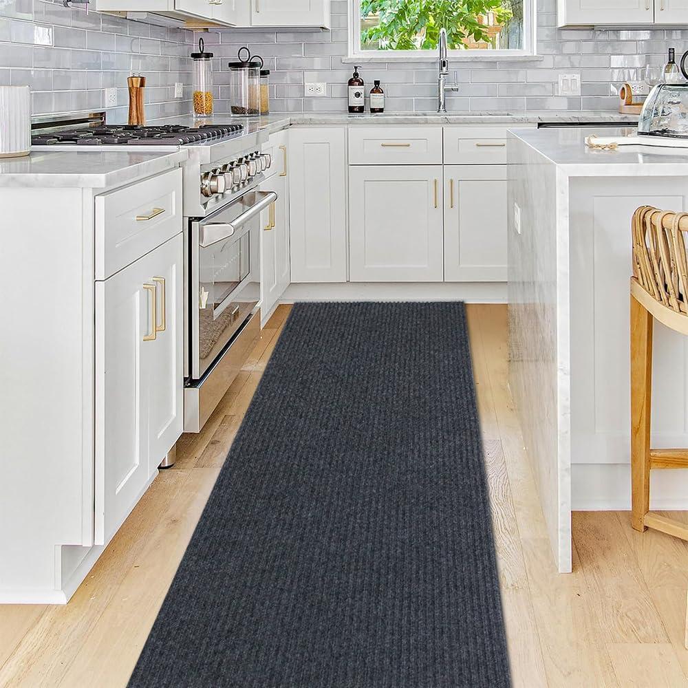 Goasis Lawn Runner Rug Carpet Runners, Indoor/Outdoor Hallway Custom Sizes Kitchen Entryway Bedroom Area Rugs with Natural Non-Slip Waterproof Rubber Backing, Garage Mat, Double Stripe, 1\' x 55\'