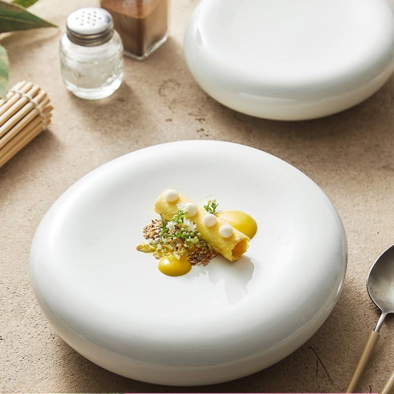 FEELIN FEELIN Modern Large Dinner Plates Cold Dish Plate White Chinese-style Ceramic Dinner Plate Snacks Dish Hotel Restaurant Commercial Small Plate Stackable Dinner Plates(C-1PCS)