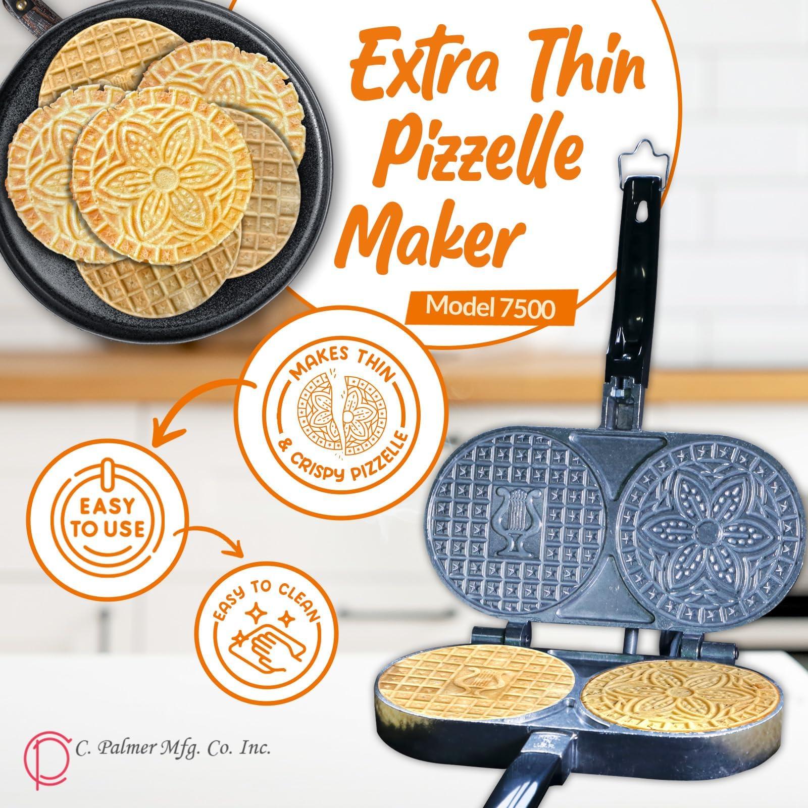 C. Palmer Manufacturing C. Palmer Extra Thin Pizzelle Iron, Model 7500, Electric Pizelle Maker, Made in America