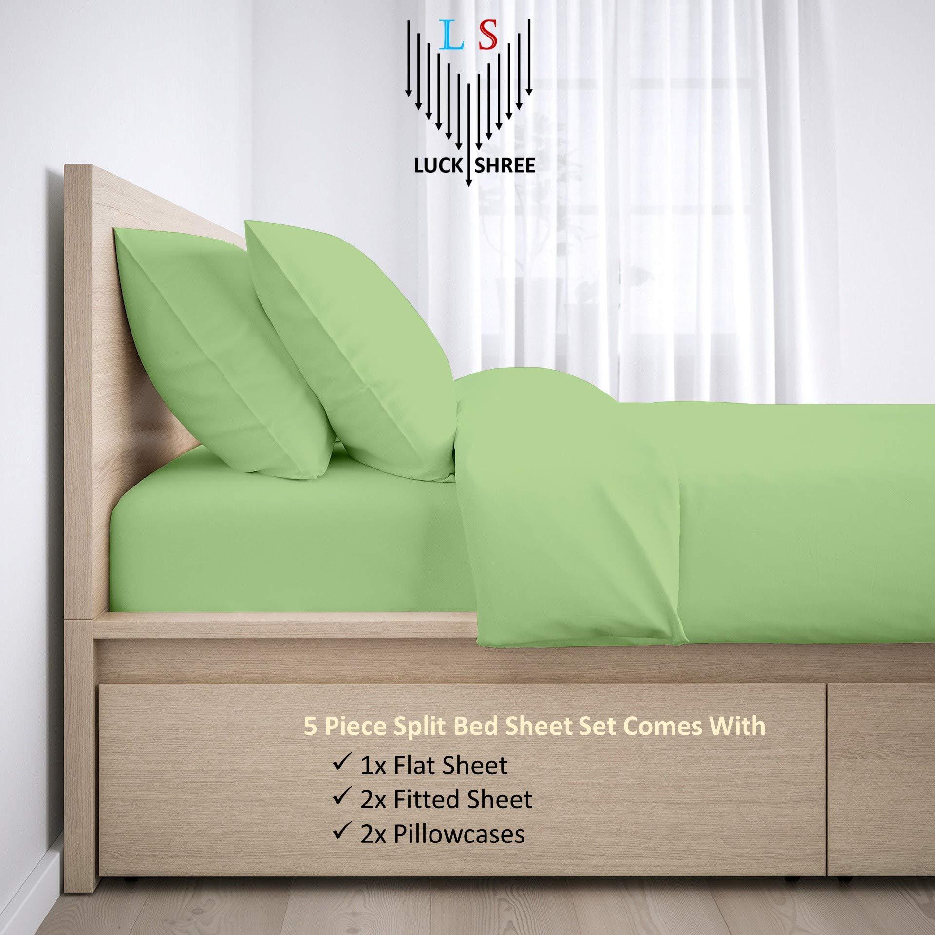 LuckShree 100% Egyptian Cotton Sheets, Sage Solid-Split Cal-King Sheets Set, 600 Thread Count Extra Long Staple Cotton, Sateen Weave for Soft and Silky Feel, Fits Mattress Upto 10\'\' DEEP Pocket Mattress