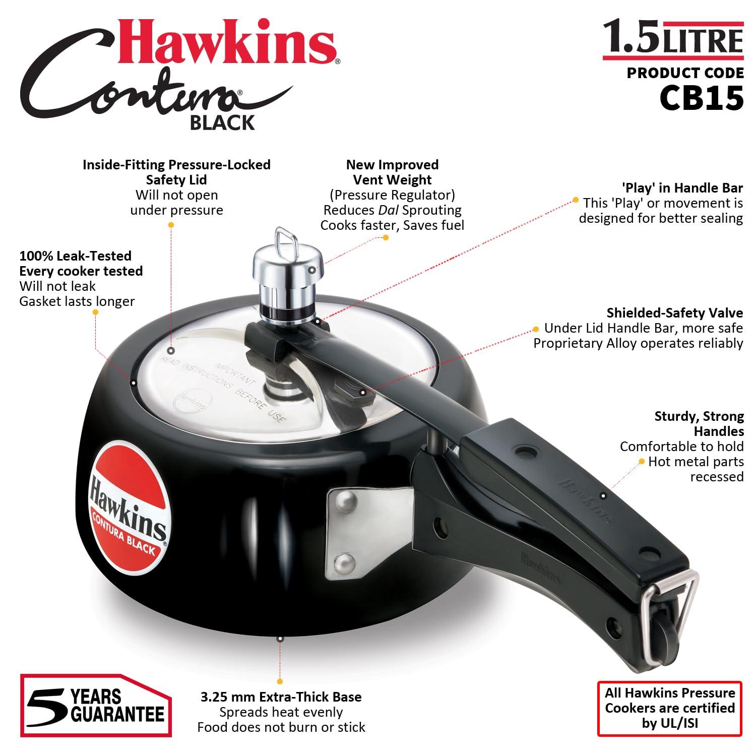 HAWKINS Hawkins Contura Black 1.5 litre Pressure Cooker