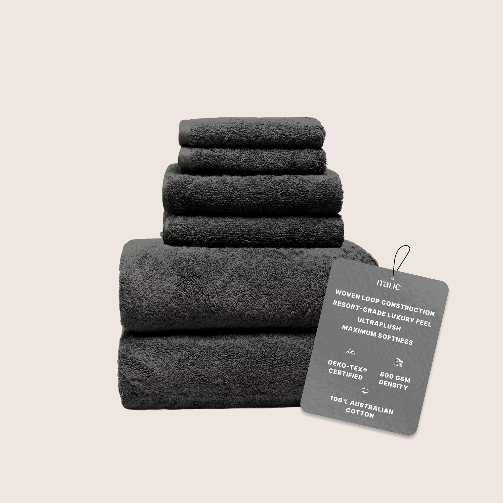 Italic Italic Serene Ultraplush Australian Cotton Towels - Charcoal Standard Set (Set of 6 with Bath Towels)