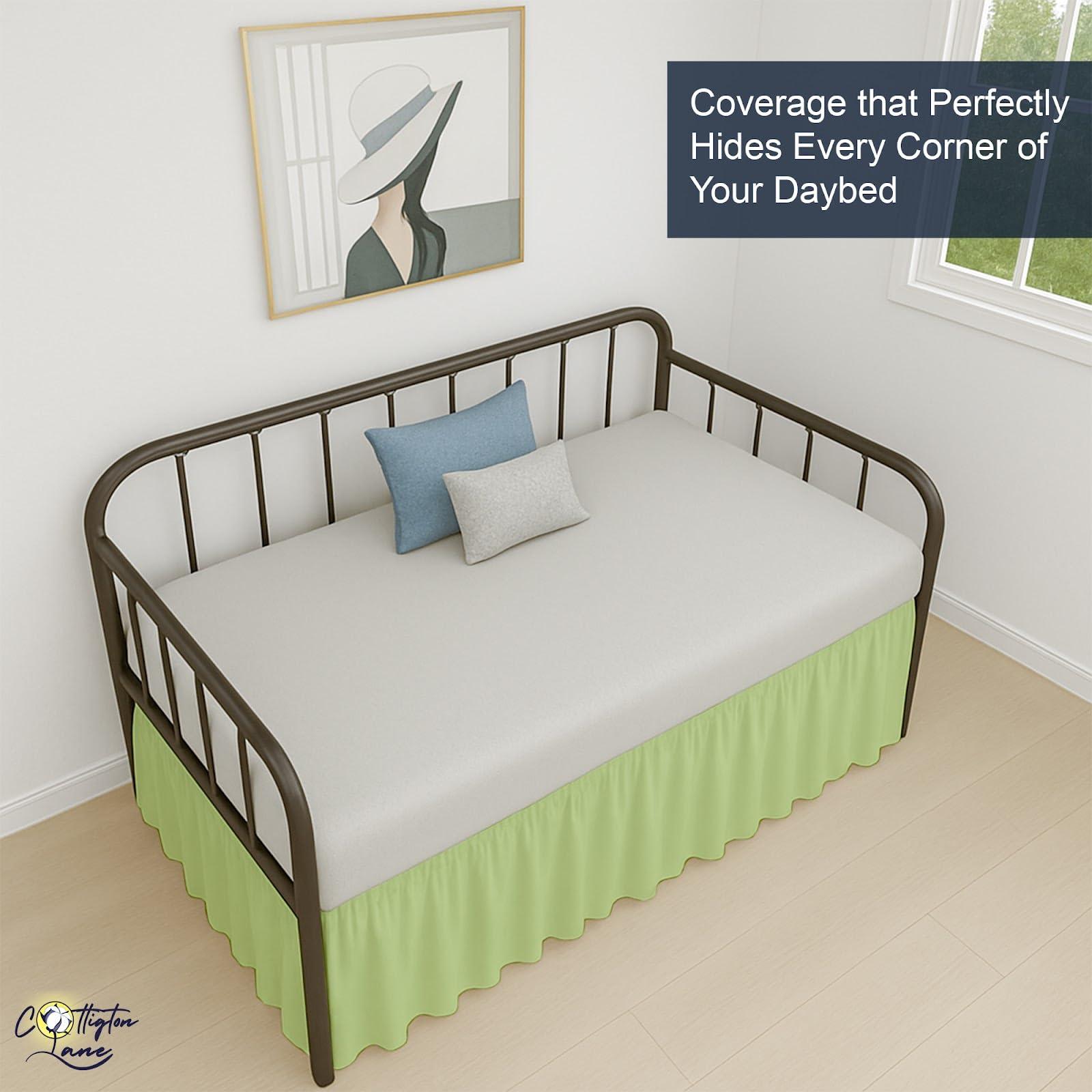 Cottington Lane Daybed Skirt with Split Corners Twin - Daybed Dust Ruffle Split Corners 18 inch Drop - Bed Skirts for Day beds - Microfiber Bed Sofa Daybed Skirt for Living Room Guest Room - Sage Daybed Skirt