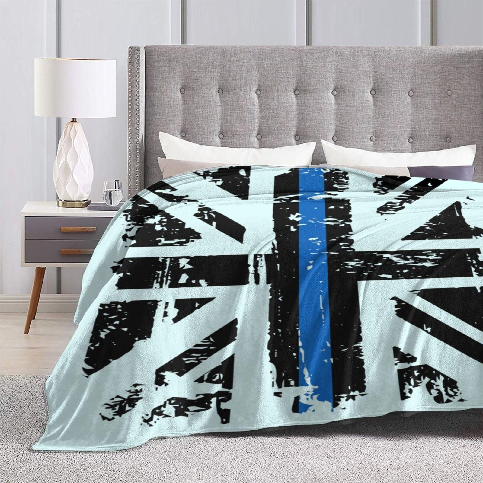 BASTU Thin Blue Line Fire Brigade Union Jack UK Flag Throw Blanket for Men Women Couch Bed Sofa Throw Blanket 60\"x50\" Blankets