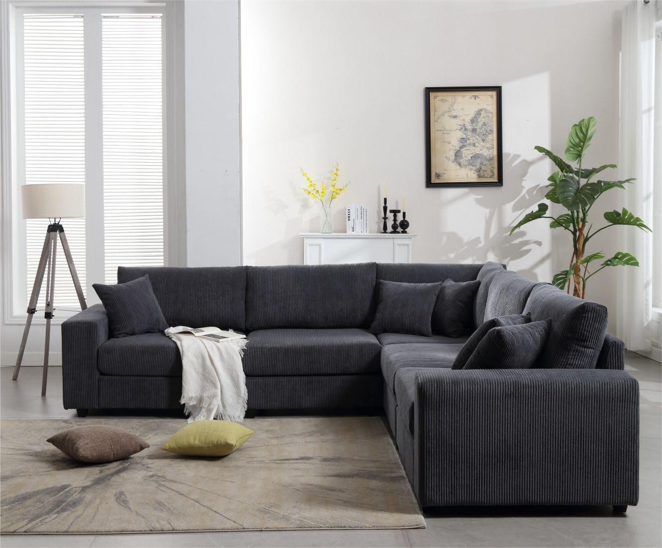 SCANORDIC SCANORDIC 117.2\" Modular Sectional Sofa, Modern Large L-Shape Modular Sectional Sofa with Chaise, Modular Sectional Couch for Living Room, Apartment, Studio, Office, Dark Grey
