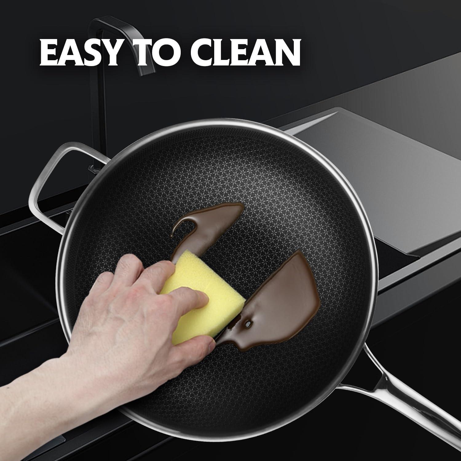 DOTCLAD DOTCLAD Wok pan,Hybrid 12 inch Wok with Lid, PFOA Cookware,non stick Stainless Steel Woks & Stir-fry pans Nonstick, Dishwasher and Oven Safe, Works on Induction